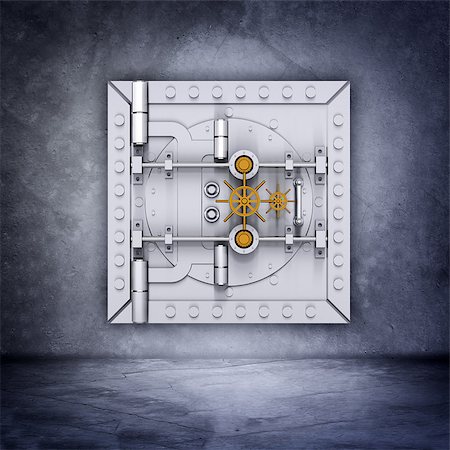 simsearch:400-04238099,k - Metallic bank vault door on grey wall background Stock Photo - Budget Royalty-Free & Subscription, Code: 400-08411967