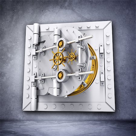 simsearch:400-04238099,k - Open metallic bank vault door on grey wall background Stock Photo - Budget Royalty-Free & Subscription, Code: 400-08411962