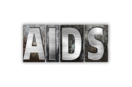 The word "AIDS" written in vintage metal letterpress type isolated on a white background. Photographie de stock - Aubaine LD & Abonnement, Code: 400-08412080