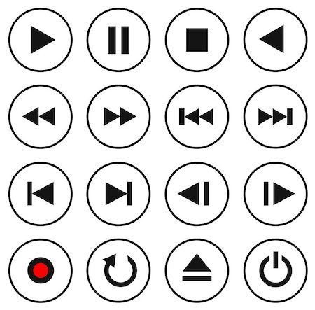Black and white multimedia control button/icon set. Vector illustration Stock Photo - Budget Royalty-Free & Subscription, Code: 400-08412443