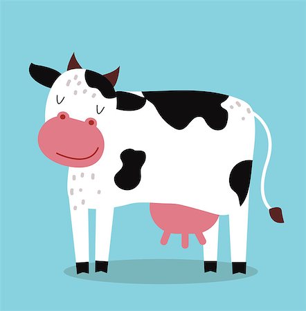 simsearch:400-09115208,k - Cute cartoon cow vector illustration. Cartoon cow isolated on blue background. Cow, milk, farm pet animal. Vector cow farm animal. Cute cow vector illustration. Cow vector isolated Foto de stock - Super Valor sin royalties y Suscripción, Código: 400-08412513