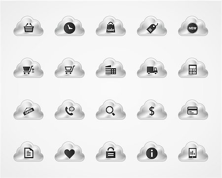 simsearch:400-08696973,k - Shopping icons on detailed metallic cloud buttons Fotografie stock - Microstock e Abbonamento, Codice: 400-08412526