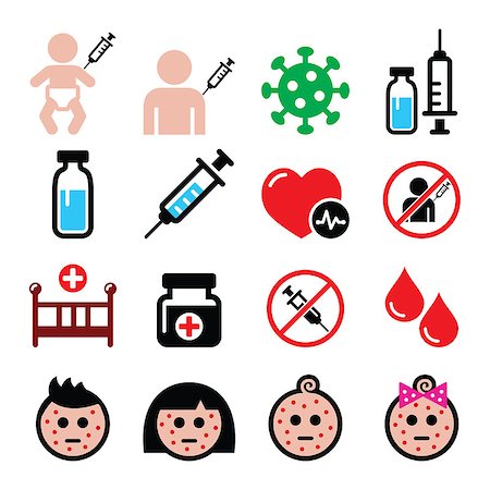 Sick child, vaccinate, medical vector icons set isolated on white Photographie de stock - Aubaine LD & Abonnement, Code: 400-08412586