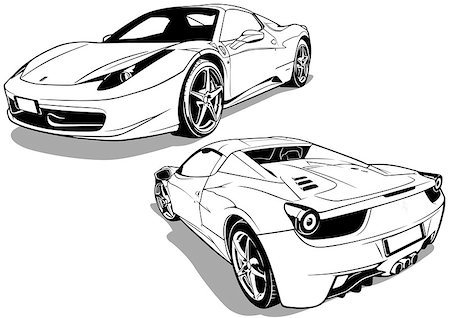 Sport Car from Front View and Back View - Black and White Illustration, Vector Stock Photo - Budget Royalty-Free & Subscription, Code: 400-08412662