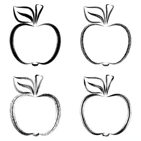 simsearch:400-04645691,k - Black vector brush strokes apples outlines illustrations isolated Stock Photo - Budget Royalty-Free & Subscription, Code: 400-08412685