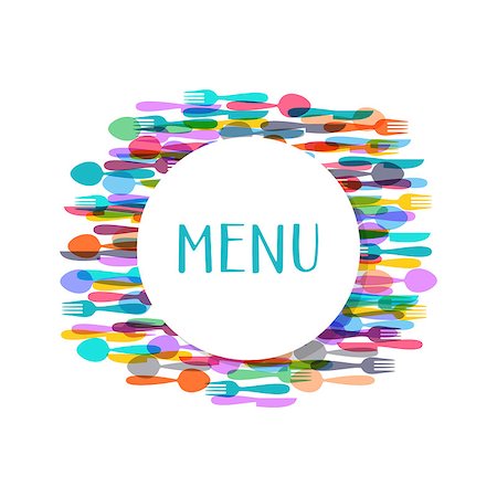 fork and spoon frame - Restaurant menu design with colorful cutlery silhouette signs Stock Photo - Budget Royalty-Free & Subscription, Code: 400-08412698