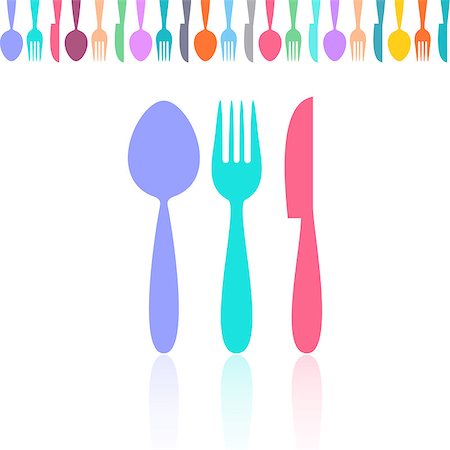 fork and spoon frame - Restaurant menu design with colorful cutlery silhouette signs Photographie de stock - Aubaine LD & Abonnement, Code: 400-08412699