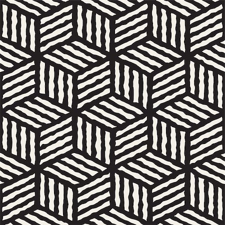 simsearch:400-05307359,k - Vector Seamless Black And White Hand Painted Line Geometric Stripes Cube Pattern Abstract Background Stock Photo - Budget Royalty-Free & Subscription, Code: 400-08412720