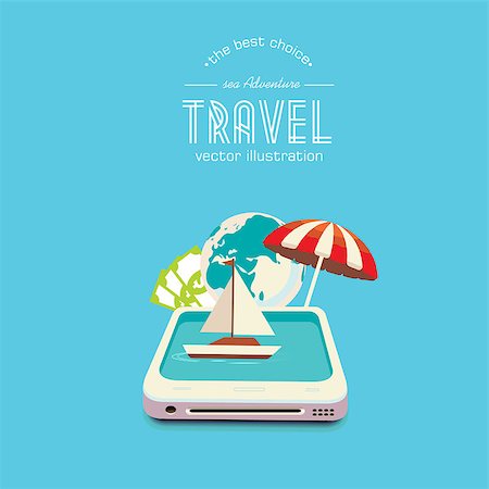 simsearch:400-08696041,k - Booking travel through your mobile device. The boat drifting on the phone screen Fotografie stock - Microstock e Abbonamento, Codice: 400-08412734
