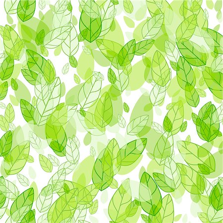 Seamless background with spring green leaves. Vector illustration Stock Photo - Budget Royalty-Free & Subscription, Code: 400-08412757