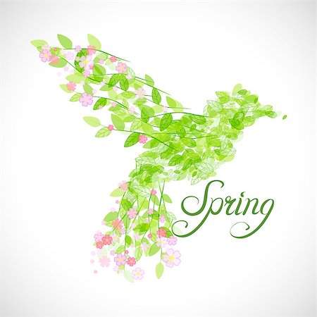 Colibri icon. Flying beautiful bird with flowers and green leaves. Vector illustration Stock Photo - Budget Royalty-Free & Subscription, Code: 400-08412753