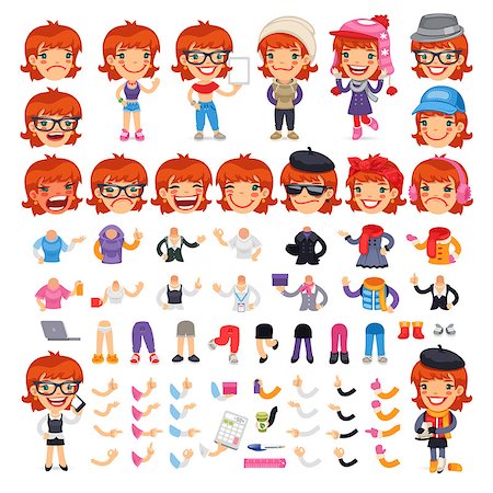 emoticons - Casually Dressed Female Cartoon Character for your design or animation. Isolated on white background. Clipping paths included in additional jpg format. Stock Photo - Budget Royalty-Free & Subscription, Code: 400-08412772
