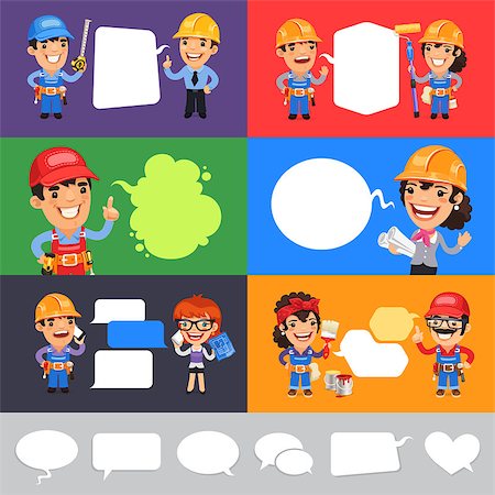 Set of a Speaking Cartoon Builders with Speech Bubbles. Clipping paths included in jpg format. Photographie de stock - Aubaine LD & Abonnement, Code: 400-08412908