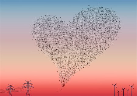simsearch:400-09089375,k - Love is in the air, flock of birds in heart shape in the sky, vector illustration Fotografie stock - Microstock e Abbonamento, Codice: 400-08412929