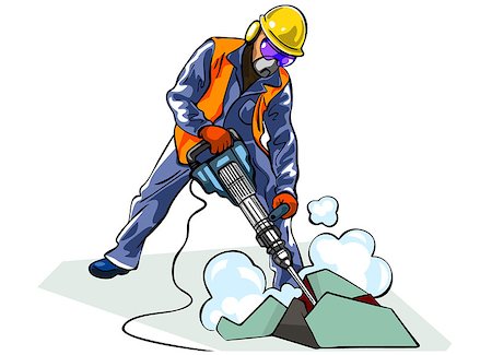 drill and cartoon - Vector illustration of a worker with jackhammer Stock Photo - Budget Royalty-Free & Subscription, Code: 400-08413094