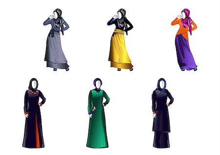 simsearch:400-08785263,k - Vector illustration of a six modern muslim girls Photographie de stock - Aubaine LD & Abonnement, Code: 400-08413110