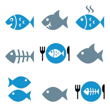 fish bones on plate - Vector icons set on fish isolated on white Stock Photo - Budget Royalty-Free & Subscription, Code: 400-08413126