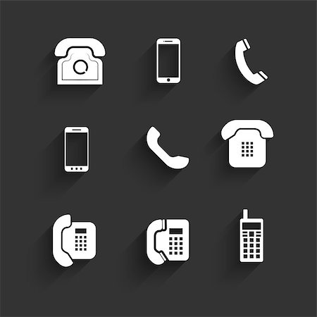 Phone icons Flat Design with shadows on dark gray. Vector illustration Foto de stock - Royalty-Free Super Valor e Assinatura, Número: 400-08413138