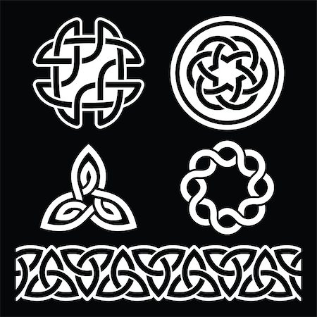 simsearch:400-04788857,k - Set of traditional white Celtic symbols, knots, braids isolated on black Foto de stock - Super Valor sin royalties y Suscripción, Código: 400-08413169
