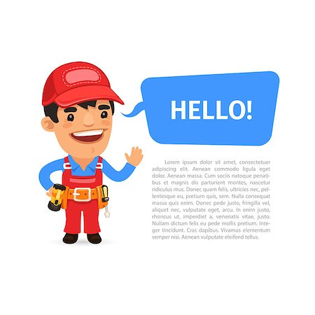 Builder Saying Hello Poster. Isolated on white background. Clipping paths included. Photographie de stock - Aubaine LD & Abonnement, Code: 400-08413383