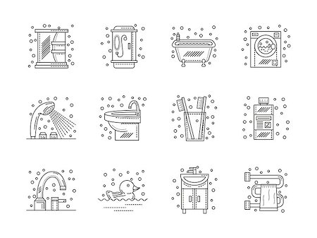 simsearch:400-07053921,k - Home interior objects. Furniture and equipment for bathroom. E-store. Set of flat line vector icons. Elements of web design for business, website or mobile app. Photographie de stock - Aubaine LD & Abonnement, Code: 400-08413484
