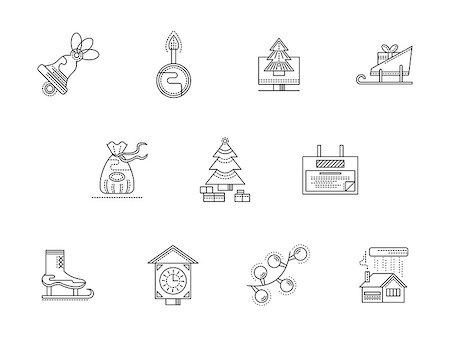 Merry Christmas and Happy New Year holidays. Accessories and decorations for Xmas party. Set of flat line vector icons. Elements of web design for business, website or mobile app. Photographie de stock - Aubaine LD & Abonnement, Code: 400-08413486
