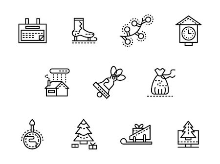 Wintertime objects. New Year and Christmas celebrations. Happy winter holidays. Set of black simple line vector icons. Web design elements for business, website and mobile. Stock Photo - Budget Royalty-Free & Subscription, Code: 400-08413482