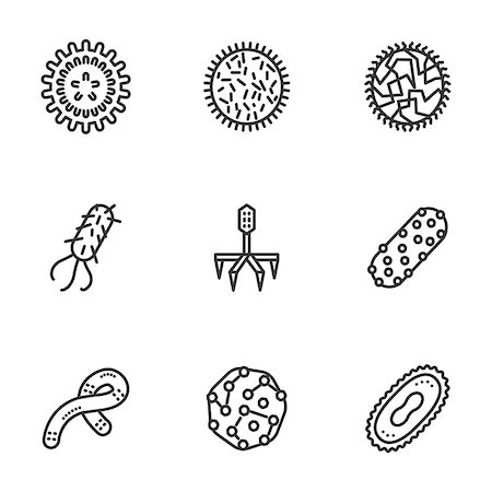 Samples of bacteria and virus. Microbiology and virology science. Pathogens and infectious agents. Set of black simple line vector icons. Web design elements for business, website and mobile. Stock Photo - Budget Royalty-Free & Subscription, Code: 400-08413494