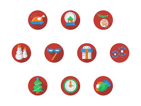 simsearch:400-07105067,k - Vector collection of red round flat color New Years and Christmas icons. Xmas party elements and decor, winter holidays and celebrations. Elements of web design for business, website and mobile. Stock Photo - Budget Royalty-Free & Subscription, Code: 400-08413498