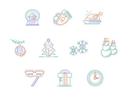 simsearch:400-08413509,k - Christmas accessories and gifts. Winter holidays. Merry Xmas and Happy New Year. Stylish flat color line vector icons set. Elements of web design for business, website and mobile. Foto de stock - Super Valor sin royalties y Suscripción, Código: 400-08413492