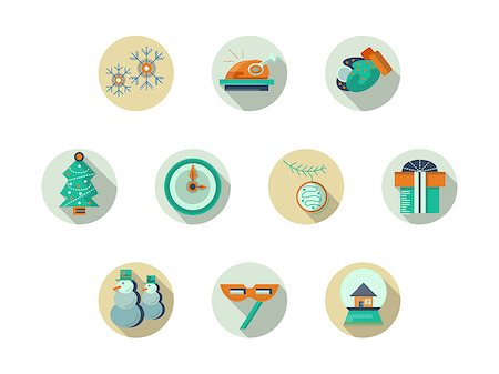 Set of round colored flat vector icons for Christmas and New Year attributes and accessories. Winter celebrations. Web design elements for business, website and mobile. Foto de stock - Super Valor sin royalties y Suscripción, Código: 400-08413504