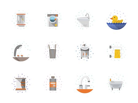 simsearch:400-06105469,k - Set of flat color style vector icons with drops for bathroom. Bathroom interior and accessories, pipeline, washing machine, dryer. Elements of web design for business, website and mobile. Photographie de stock - Aubaine LD & Abonnement, Code: 400-08413516