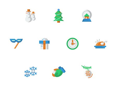 simsearch:400-08413509,k - Accessories and decorations for winter entertainment. Christmas and New Year celebrations. Set of flat color vector icons. Elements of web design for business, website and mobile. Foto de stock - Super Valor sin royalties y Suscripción, Código: 400-08413510