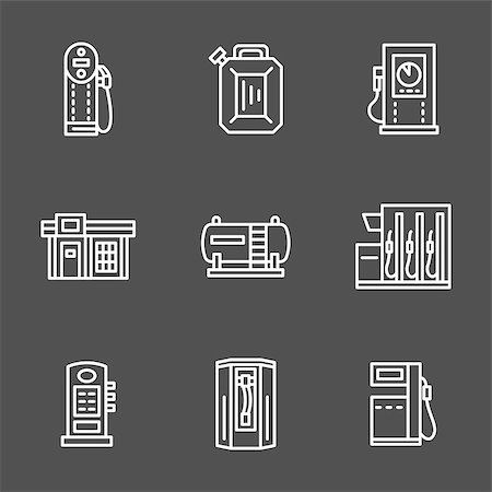 simsearch:400-07301125,k - Gasoline or petrol station, pumps with fuel nozzle. Set of simple white line style vector icons on black background. Elements of web design for business, website and mobile. Stockbilder - Microstock & Abonnement, Bildnummer: 400-08413526
