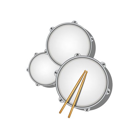 simsearch:400-06133570,k - Drums and pair of wooden drumsticks on white background Stock Photo - Budget Royalty-Free & Subscription, Code: 400-08413652