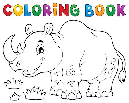 simsearch:400-06749067,k - Coloring book rhino theme image 1 - eps10 vector illustration. Photographie de stock - Aubaine LD & Abonnement, Code: 400-08413673