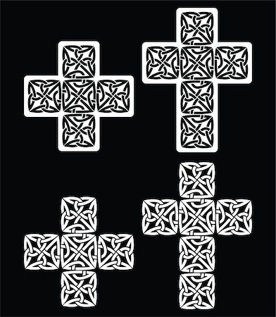 simsearch:400-04788857,k - Celtic crosses white pattern set isolated on black - St Patrick's Day Foto de stock - Super Valor sin royalties y Suscripción, Código: 400-08413716