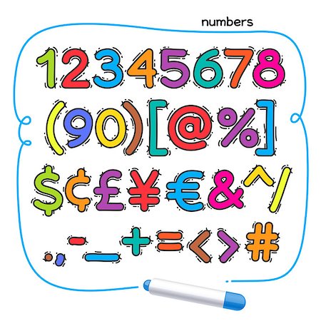 Cartoon colorful doodle numbers for your kids design. Isolated on white background. Clipping paths included in JPG file. Photographie de stock - Aubaine LD & Abonnement, Code: 400-08413858