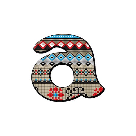 simsearch:400-08426666,k - Decorated original font, pixel art ethnic model inspired by a Balkan motif over a funny fat small letter isolated on white Foto de stock - Super Valor sin royalties y Suscripción, Código: 400-08426619