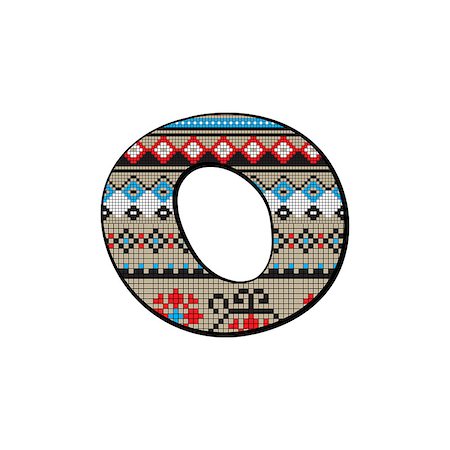 simsearch:400-08426688,k - Decorated original font, pixel art ethnic model inspired by a Balkan motif over a funny fat small letter isolated on white Foto de stock - Super Valor sin royalties y Suscripción, Código: 400-08426662