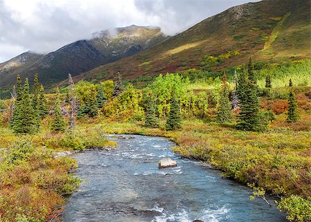 eagle river - An early autumn scene with the south fork of Eagle River runs through Chugach State Park in Eagle River, Alaska. Foto de stock - Royalty-Free Super Valor e Assinatura, Número: 400-08426833