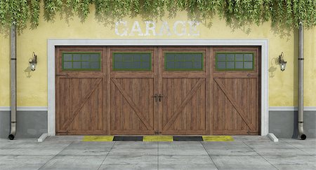 simsearch:400-06396983,k - Classic facade with classic two car wooden garage  - 3D Rendering Stock Photo - Budget Royalty-Free & Subscription, Code: 400-08426958