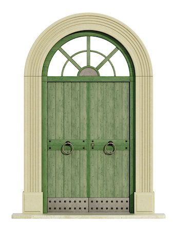 simsearch:400-06396983,k - Old green front door with stone portal isolated om white - 3D Rendering Stock Photo - Budget Royalty-Free & Subscription, Code: 400-08426963