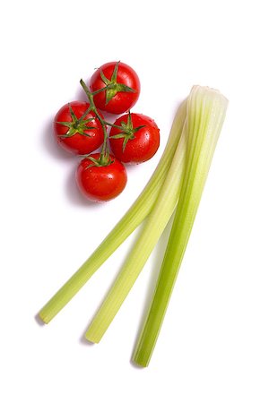 elisanth (artist) - Bunch of fresh tomatoes and celery sticks, top view isolated on white background Foto de stock - Super Valor sin royalties y Suscripción, Código: 400-08427002