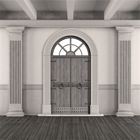 simsearch:400-06396983,k - Black and white classic home entrance with old doorway and pilaster -3D Rendering Stock Photo - Budget Royalty-Free & Subscription, Code: 400-08427168