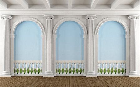 simsearch:400-08428633,k - Classic room with colonnade and balustrade painted on the wall - 3D Rendering Foto de stock - Super Valor sin royalties y Suscripción, Código: 400-08427169