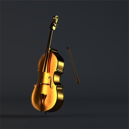 simsearch:400-04794644,k - Golden cello standing in a black studio Photographie de stock - Aubaine LD & Abonnement, Code: 400-08427190