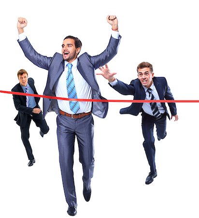 Happy businessman running through finishing line Stock Photo - Budget Royalty-Free & Subscription, Code: 400-08427226