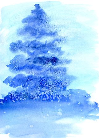 simsearch:622-06487860,k - Watercolor illustration of spruce Christmas tree in snow. Photographie de stock - Aubaine LD & Abonnement, Code: 400-08427267