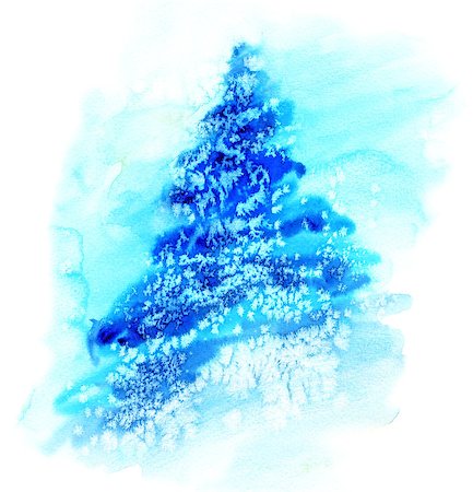 simsearch:622-06487860,k - Watercolor illustration of spruce Christmas tree in snow. Photographie de stock - Aubaine LD & Abonnement, Code: 400-08427282
